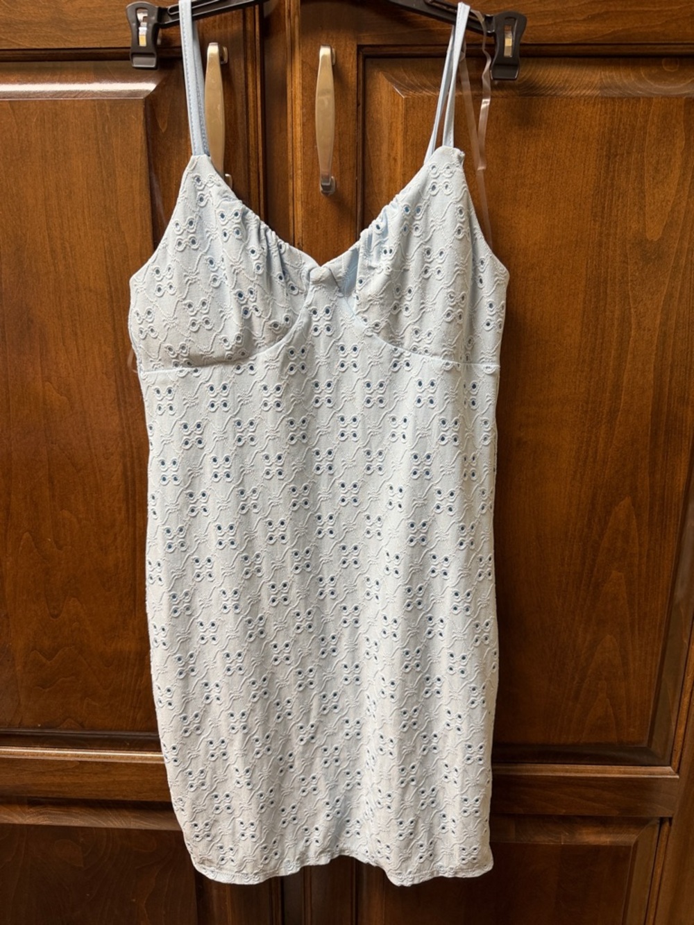 No Boundaries Light Blue Eyelet Spaghetti Strap Slip